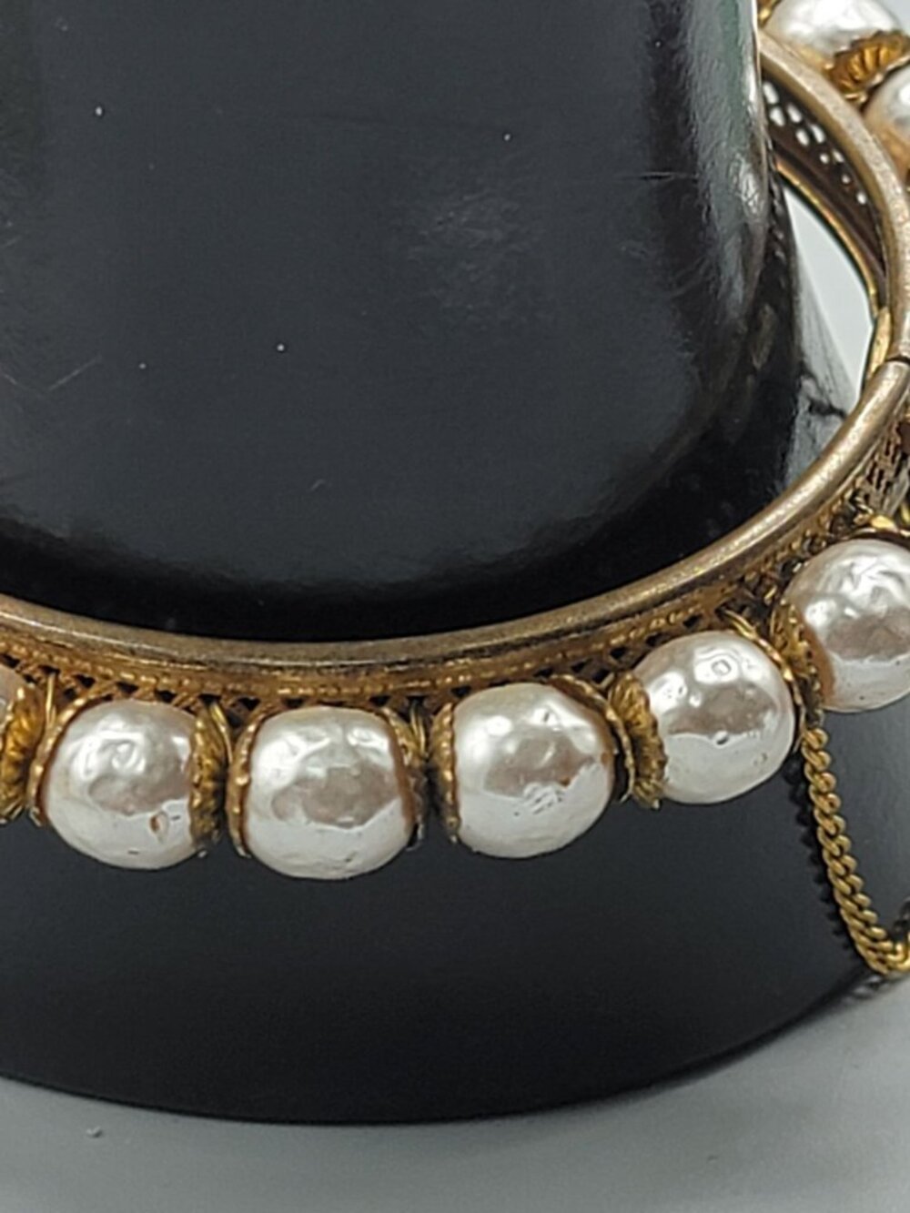 VTG Miriam Haskell Faux Baroque Pearl Clamper Bangle Bracelet Rare 1949 6.25" - Picture 16 of 16